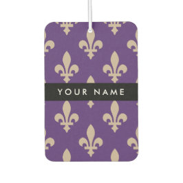 Fleur de Lis, Beige on Purple, Royal, Your Name カーエアーフレッシュナー