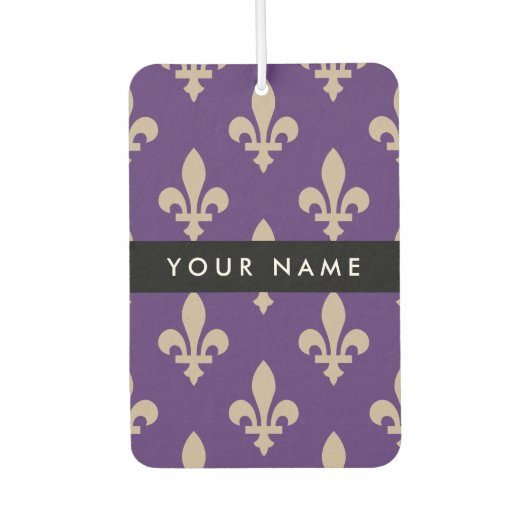 Fleur de Lis, Beige on Purple, Royal, Your Name カーエアーフレッシュナー (正面)