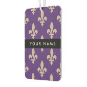 Fleur de Lis, Beige on Purple, Royal, Your Name カーエアーフレッシュナー (左)