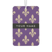 Fleur de Lis, Beige on Purple, Royal, Your Name カーエアーフレッシュナー (裏面)