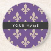 Fleur de Lis, Beige on Purple, Royal, Your Name コースター (正面)