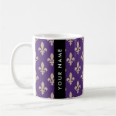 Fleur de Lis, Beige on Purple, Royal, Your Name コーヒーマグカップ (左)