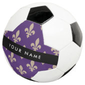 Fleur de Lis, Beige on Purple, Royal, Your Name サッカーボール (3/4)