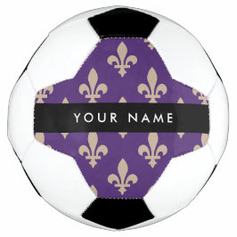 Fleur de Lis, Beige on Purple, Royal, Your Name サッカーボール