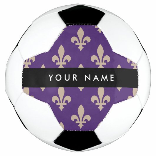Fleur de Lis, Beige on Purple, Royal, Your Name サッカーボール (正面)