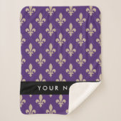 Fleur de Lis, Beige on Purple, Royal, Your Name シェルパブランケット (正面)