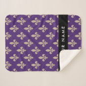 Fleur de Lis, Beige on Purple, Royal, Your Name シェルパブランケット (正面(横))