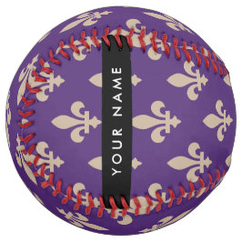 Fleur de Lis, Beige on Purple, Royal, Your Name ソフトボール