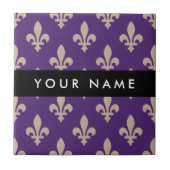 Fleur de Lis, Beige on Purple, Royal, Your Name タイル (正面)