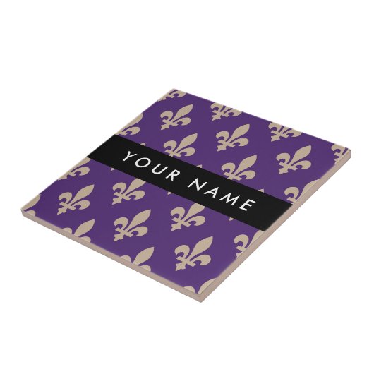 Fleur de Lis, Beige on Purple, Royal, Your Name タイル (側面)