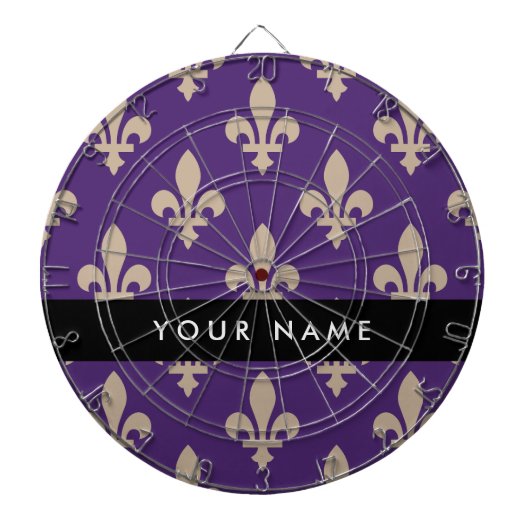 Fleur de Lis, Beige on Purple, Royal, Your Name ダーツボード (正面)