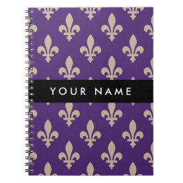 Fleur de Lis, Beige on Purple, Royal, Your Name ノートブック