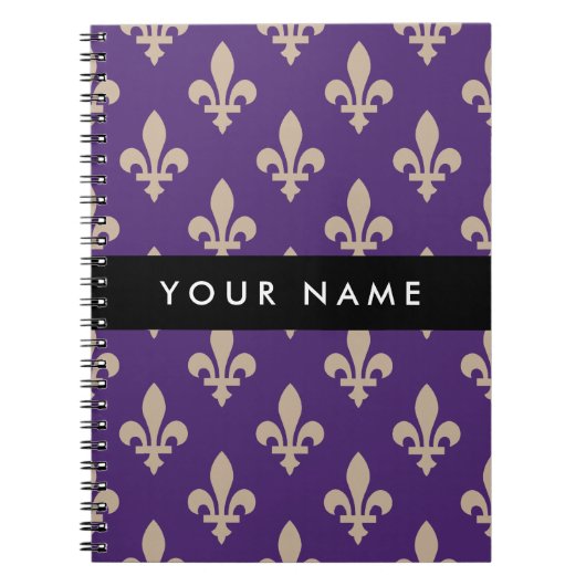 Fleur de Lis, Beige on Purple, Royal, Your Name ノートブック (正面)
