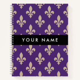 Fleur de Lis, Beige on Purple, Royal, Your Name ノートブック