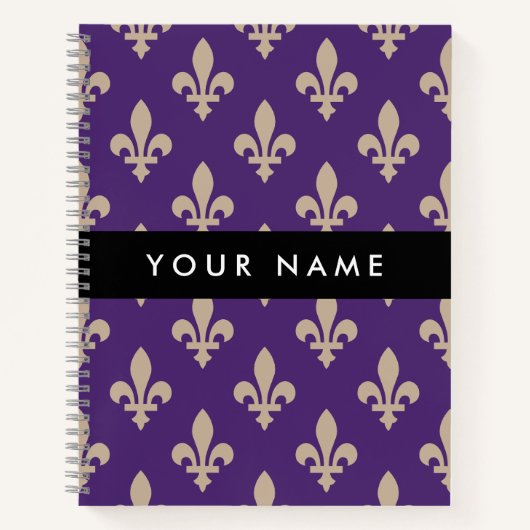 Fleur de Lis, Beige on Purple, Royal, Your Name ノートブック (正面)