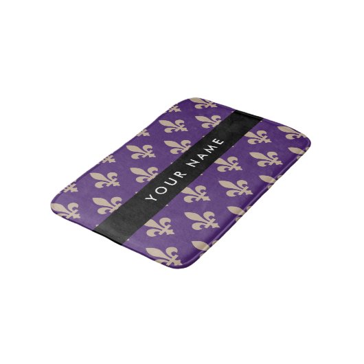 Fleur de Lis, Beige on Purple, Royal, Your Name バスマット (アングル)