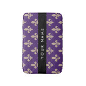 Fleur de Lis, Beige on Purple, Royal, Your Name バスマット (正面縦)