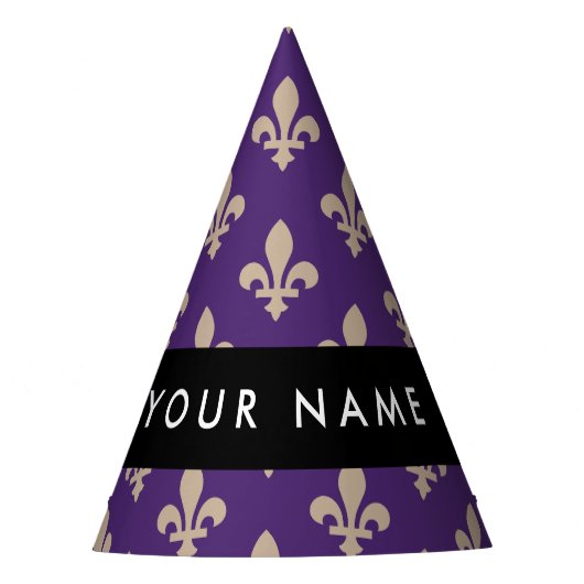 Fleur de Lis, Beige on Purple, Royal, Your Name パーティーハット (正面)