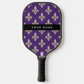 Fleur de Lis, Beige on Purple, Royal, Your Name ピックルボールラケット (裏面)