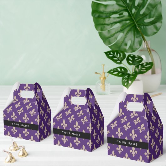 Fleur de Lis, Beige on Purple, Royal, Your Name フェイバーボックス (複数)