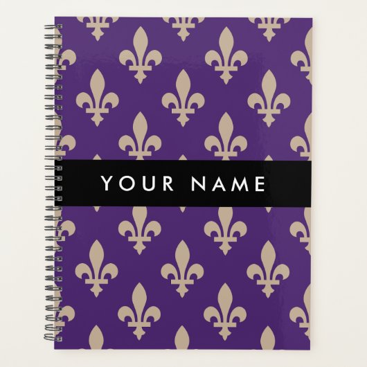 Fleur de Lis, Beige on Purple, Royal, Your Name プランナー手帳 (正面)