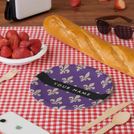 Fleur de Lis, Beige on Purple, Royal, Your Name ペーパープレート