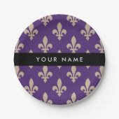 Fleur de Lis, Beige on Purple, Royal, Your Name ペーパープレート (正面)