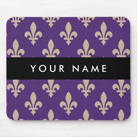 Fleur de Lis, Beige on Purple, Royal, Your Name マウスパッド (正面)