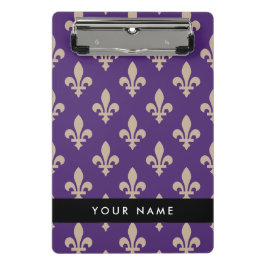 Fleur de Lis, Beige on Purple, Royal, Your Name ミニクリップボード