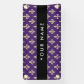 Fleur de Lis, Beige on Purple, Royal, Your Name 横断幕 (縦)