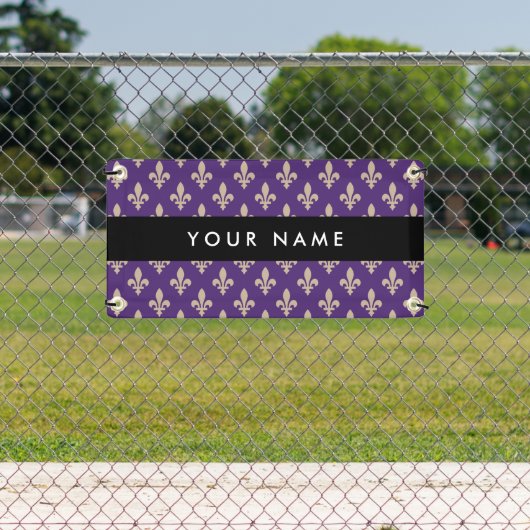 Fleur de Lis, Beige on Purple, Royal, Your Name 横断幕 (インサイチュ)