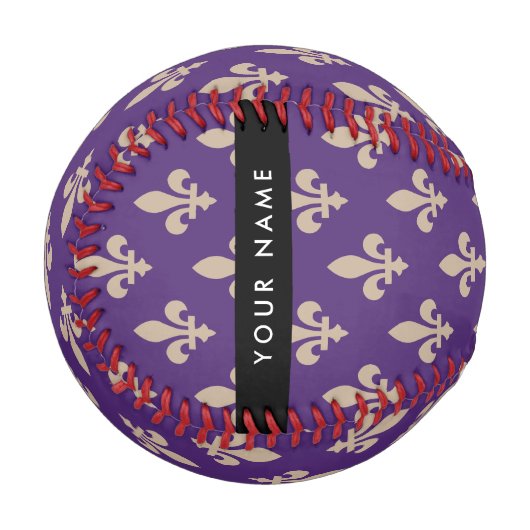 Fleur de Lis, Beige on Purple, Royal, Your Name 野球ボール (正面左)