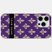 Fleur de Lis, Beige on Purple, Royal, Your Name Case-Mate iPhoneケース (裏面 (横))