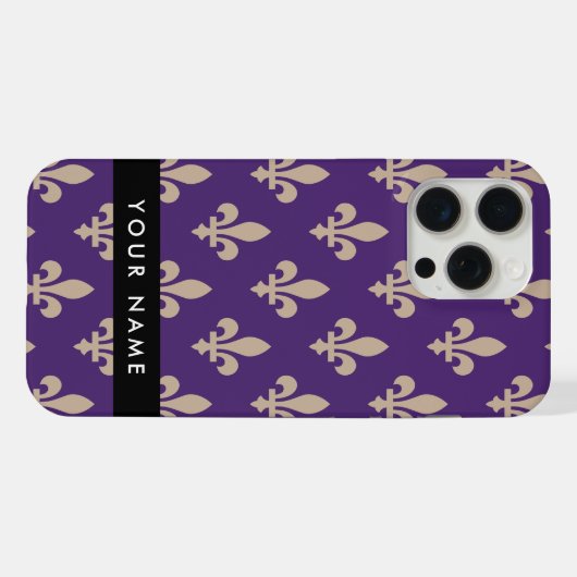 Fleur de Lis, Beige on Purple, Royal, Your Name iPhoneケース (裏面横)