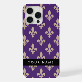 Fleur de Lis, Beige on Purple, Royal, Your Name iPhone 15 Pro Maxケース
