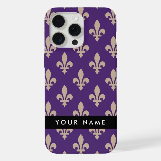 Fleur de Lis, Beige on Purple, Royal, Your Name iPhoneケース (裏面)