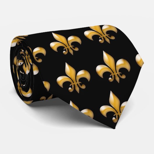Fleur de Lis Black and Gold ネクタイ (ロール)