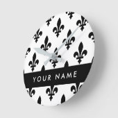 Fleur de Lis, Black on White, Black, Your Name ラウンド壁時計 (傾斜)