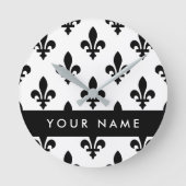 Fleur de Lis, Black on White, Black, Your Name ラウンド壁時計 (正面)