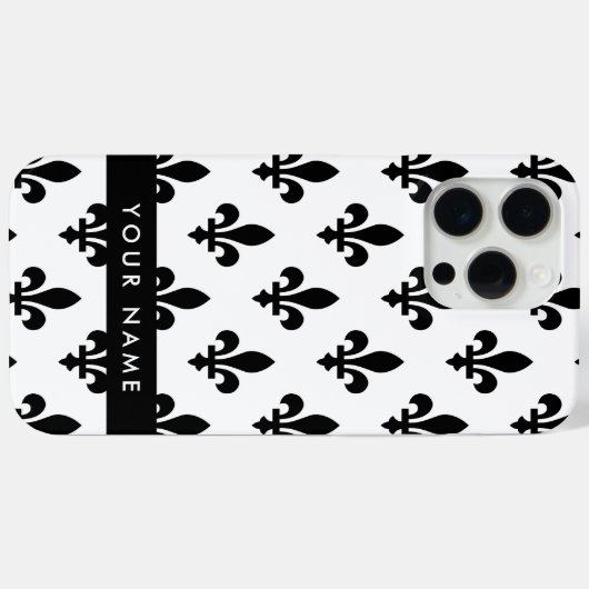 Fleur de Lis, Black on White, Black, Your Name Case-Mate iPhoneケース (裏面 (横))