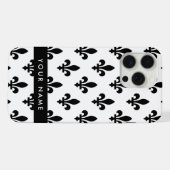 Fleur de Lis, Black on White, Black, Your Name iPhoneケース (裏面横)