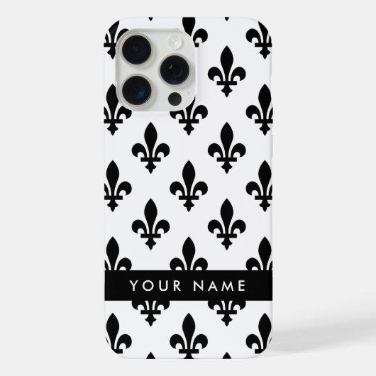 Fleur de Lis, Black on White, Black, Your Name iPhoneケース (裏面)