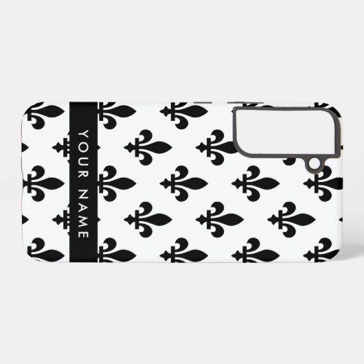 Fleur de Lis, Black on White, Black, Your Name Samsung Galaxyケース (裏面横)