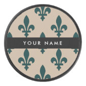 Fleur de Lis, Green on Beige, Royal, Your Name アイスホッケーパック (正面)