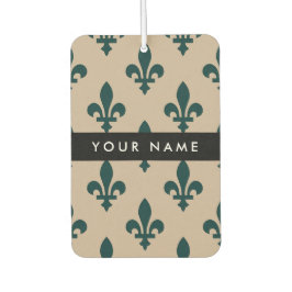 Fleur de Lis, Green on Beige, Royal, Your Name カーエアーフレッシュナー