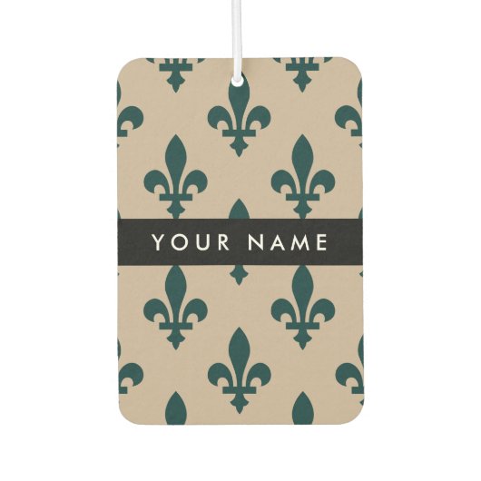 Fleur de Lis, Green on Beige, Royal, Your Name カーエアーフレッシュナー (正面)