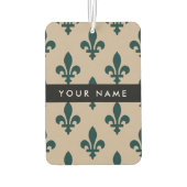 Fleur de Lis, Green on Beige, Royal, Your Name カーエアーフレッシュナー (裏面)