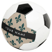 Fleur de Lis, Green on Beige, Royal, Your Name サッカーボール (3/4)