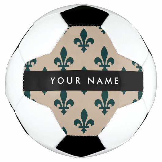 Fleur de Lis, Green on Beige, Royal, Your Name サッカーボール (正面)