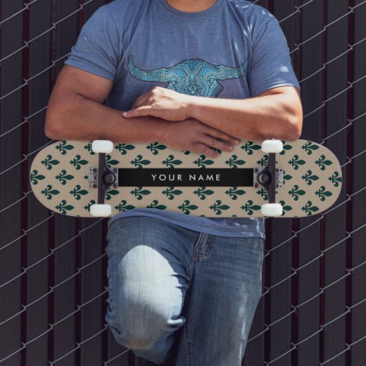 Fleur de Lis, Green on Beige, Royal, Your Name スケートボード (室外3)
